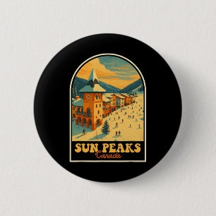 Sun Peaks Canada Vintage Design Retro Ski Village 6 Cm Round Badge