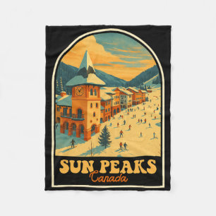 Sun Peaks Canada Vintage Design Retro Ski Village Fleece Blanket