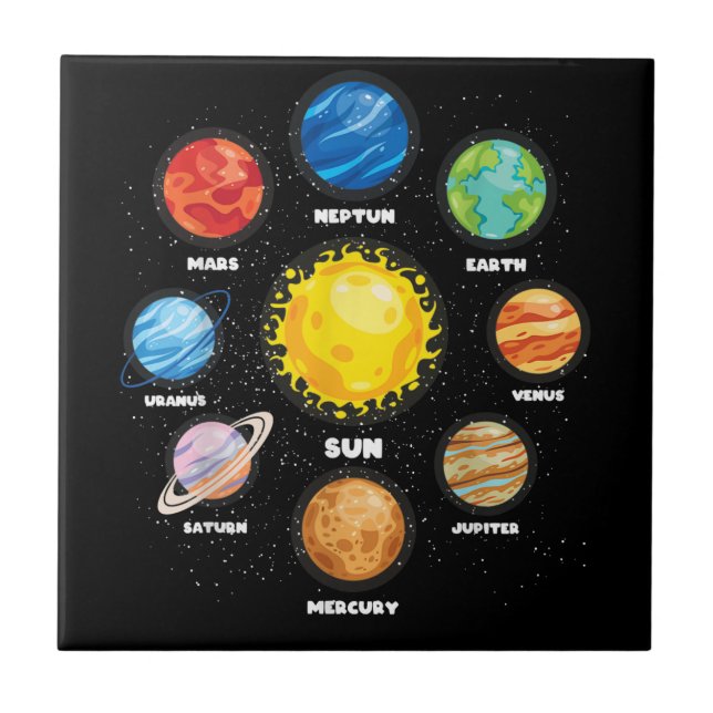 Sun Planets Outer Space Scientist Astronaut Space  Ceramic Tile (Front)