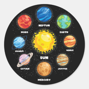 Sun Planets Outer Space Scientist Astronaut Space  Classic Round Sticker