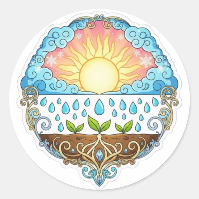Sun Rain Growth Nature Symbol Illustration design  Classic Round Sticker (Front)