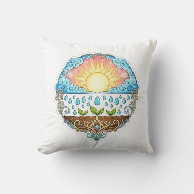 Sun Rain Growth Nature Symbol Illustration design  Cushion (Front)
