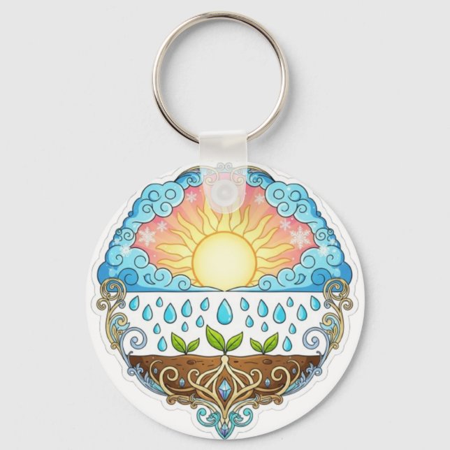 Sun Rain Growth Nature Symbol Illustration design  Key Ring (Front)