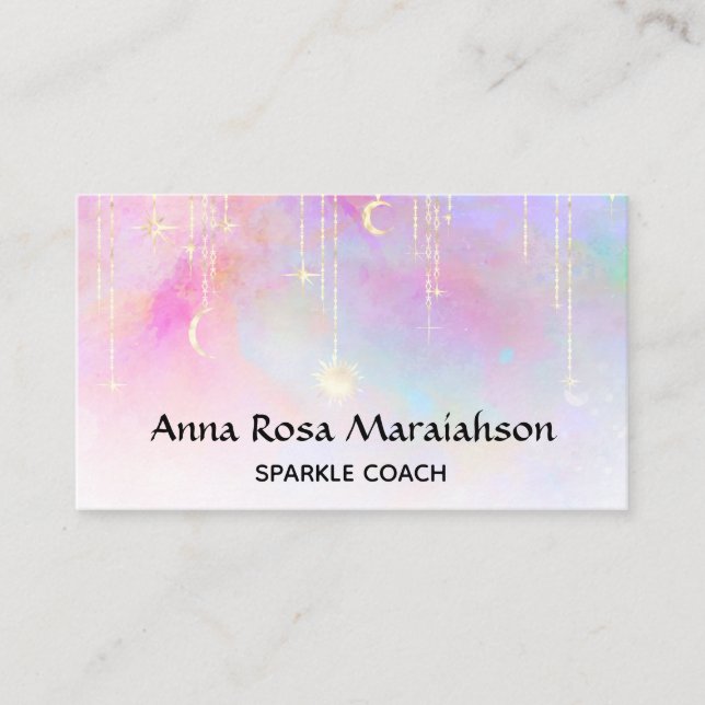 *~* Sun Rainbow Gold Sparkle Glitter Moon Unicorn Business Card (Front)