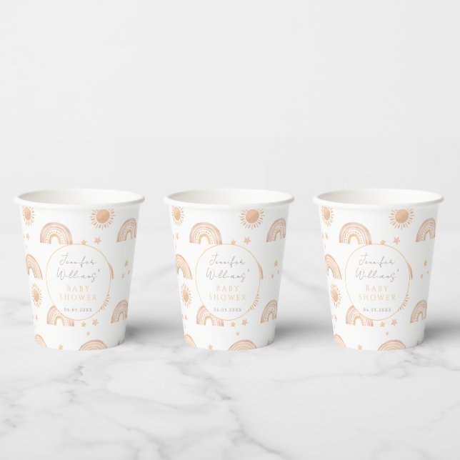 Sun rainbow Little sunshine boho baby shower  Paper Cups (Multi)