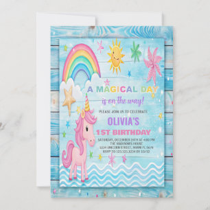 Sun Rainbow Unicorn Birthday Invitations