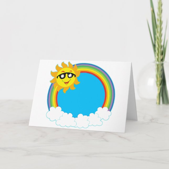 Sun & Rainbow Wreath with Clouds Holiday Card (Front)