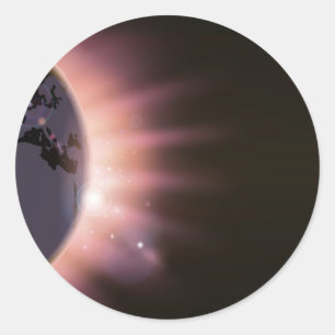 Sun rays burst over the globe classic round sticker