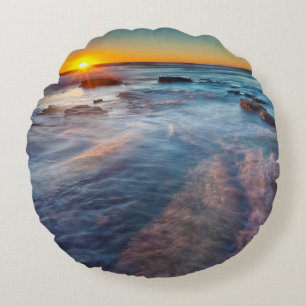 Sun rays illuminate the Pacific Ocean Round Cushion