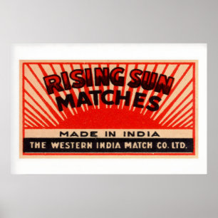 Sun Rays India Matches Vintage Matchbox Label Poster
