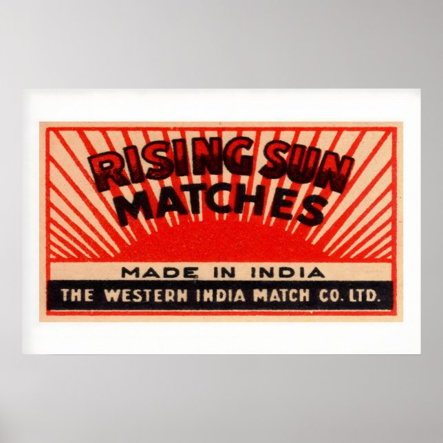 Sun Rays India Matches Vintage Matchbox Label Poster (Front)