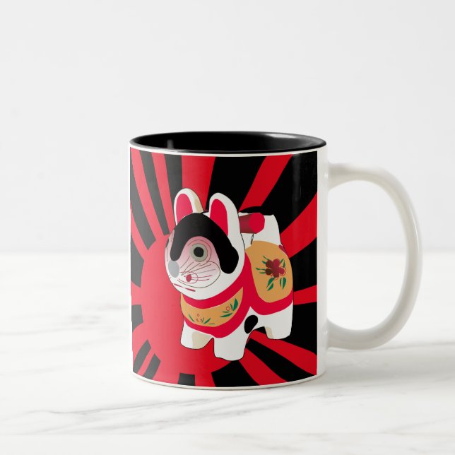 sun rays kawaii cartoon kitty japanese Lucky Cat Two-Tone Coffee Mug (Right)