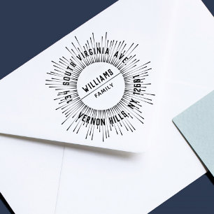 Sun Rays Modern Elegant Family Return Address Rubber Stamp
