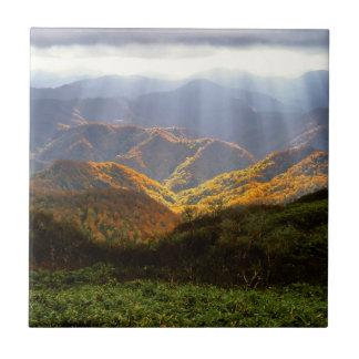 Sun Rays Over Shirakami-Sanchi Mountains Ceramic Tile