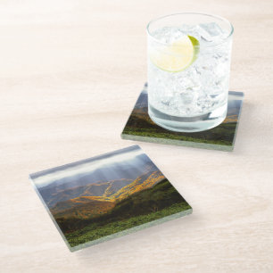 Sun Rays Over Shirakami-Sanchi Mountains Glass Coaster