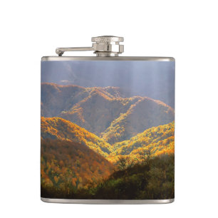 Sun Rays Over Shirakami-Sanchi Mountains Hip Flask
