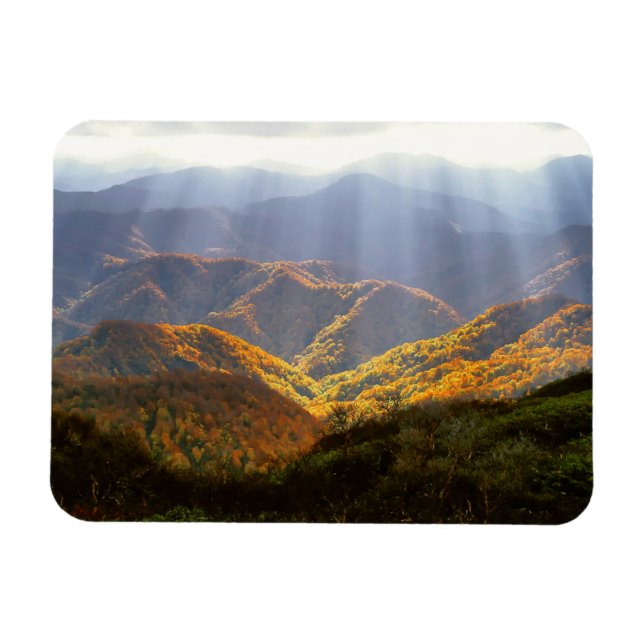 Sun Rays Over Shirakami-Sanchi Mountains Magnet (Horizontal)