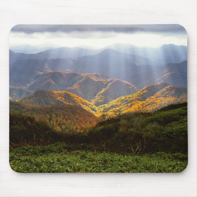 Sun Rays Over Shirakami-Sanchi Mountains Mouse Pad (Front)
