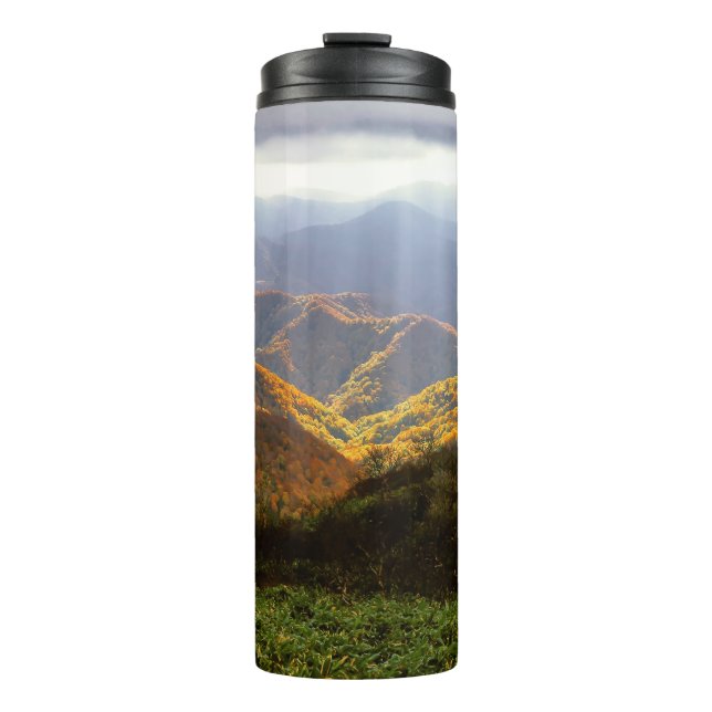 Sun Rays Over Shirakami-Sanchi Mountains Thermal Tumbler (Front)