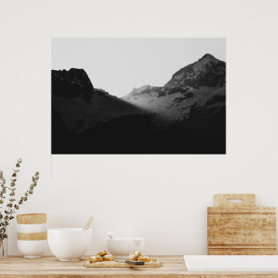 Sun rays over the mountains poster