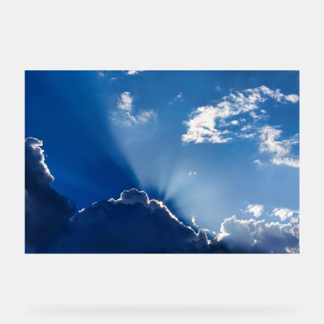 Sun Rays Wall Art Blue Sky Minimalist Clouds Acrylic Sign (Front)