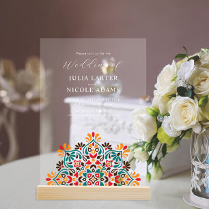 Sun Rising Boho Rustic Floral Mandala Wedding Acrylic Invitations