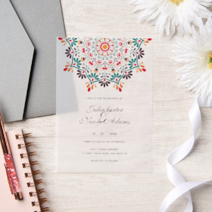 Sun Rising Boho Rustic Floral Mandala Wedding Vellum Invitations