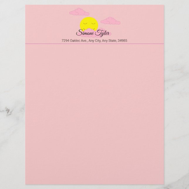 Sun Rising in Pink, Hazy Sky II Custom Letterhead (Front)