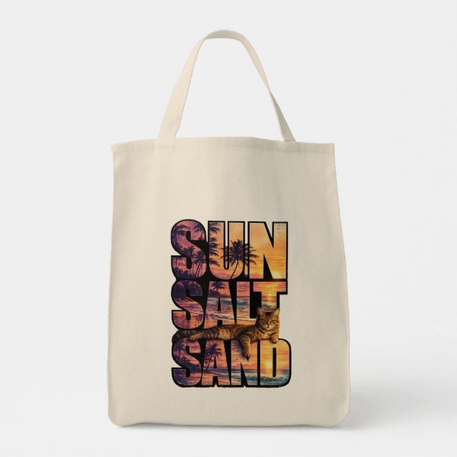 Sun Salt Sand Beach Cat Sunset Tote Bag (Back)