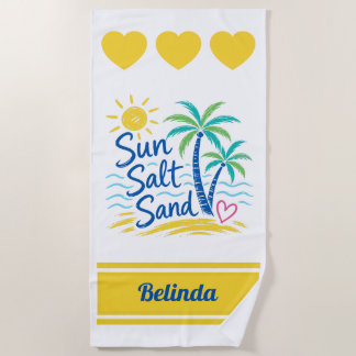 Sun Salt Sand  Custom Name Beach Palm Tree Summer  Towel