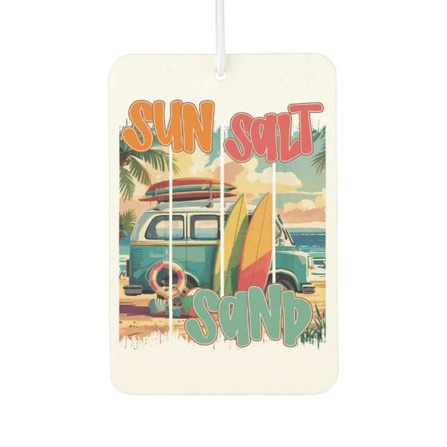 Sun, Salt, Sand – Retro Beach Vibes Car Air Freshener (Front)