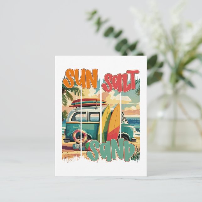Sun, Salt, Sand – Retro Beach Vibes Postcard (Standing Front)