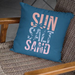 Sun Salt Sand Summer Beach Quote Blue Cushion
