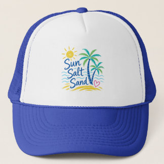 Sun Salt Sand – Tropical Beach Palm Tree Summer  Trucker Hat