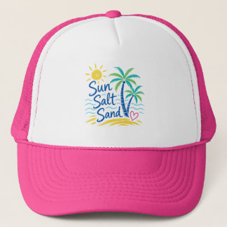 Sun Salt Sand – Tropical Beach Palm Tree Summer  Trucker Hat