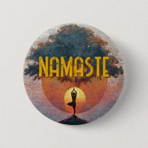 Sun Salutation Yoga Namaste Tree of Life 6 Cm Round Badge