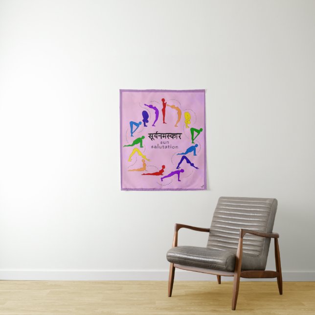 Sun Salutation Yoga Tapestry Rainbow Chakra Colour (In Situ)