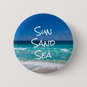Sun Sand Sea Tropical Beach Turquoise Water 6 Cm Round Badge