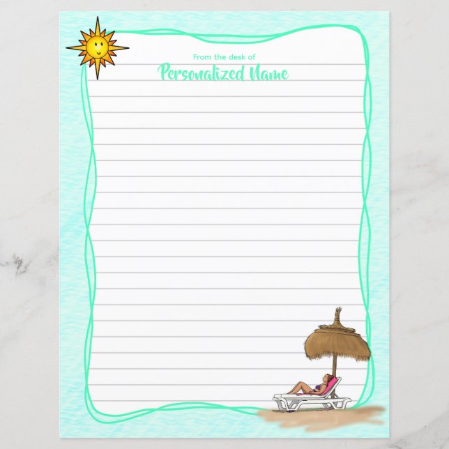 Sun, Sand, & Serenity Lined Paper Sheet (Front)