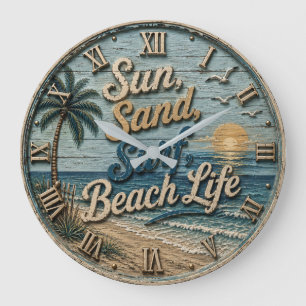 Sun Sand Surf Beach Life Coastal Beach House Decor Large Clock