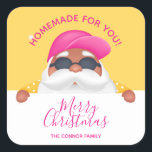 Sun Santa Christmas Homemade Food Holiday Baking Square Sticker<br><div class="desc">Create stickers to label your Christmas holiday homemade goods,  cookies,  candy,  treats,  party favours and more featuring a suntanned Santa in a hot pink baseball cap and your message in chic lettering.</div>