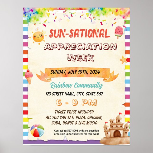 Sun-sational summer teacher appreciation flyer poster (Front)