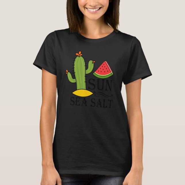 Sun & Sea Salt Cactus Watermelon Summer Fun T-Shirt (Front)