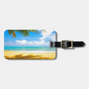 sun sea sand palm tree paradise beach luggage tag