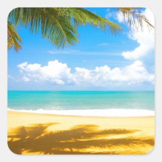 sun sea sand palm tree paradise beach square sticker