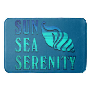 Sun Sea Serenity Tropical Seashell Beach Scene Bath Mat