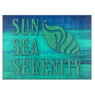 Sun Sea Serenity Tropical Seashell Beach Scene Cutting Board