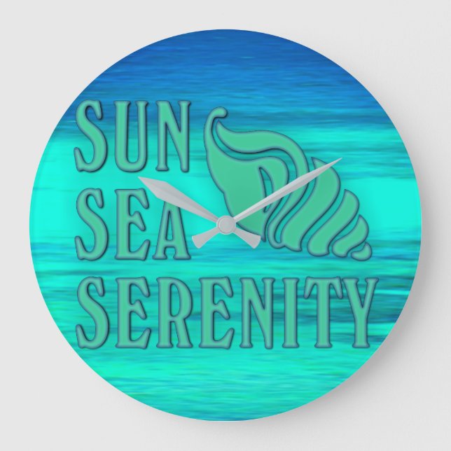 Sun Sea Serenity Tropical Seashell Beach Scene Large Clock (Front)