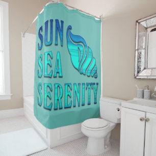 Sun Sea Serenity Tropical Seashell Beach Scene Shower Curtain