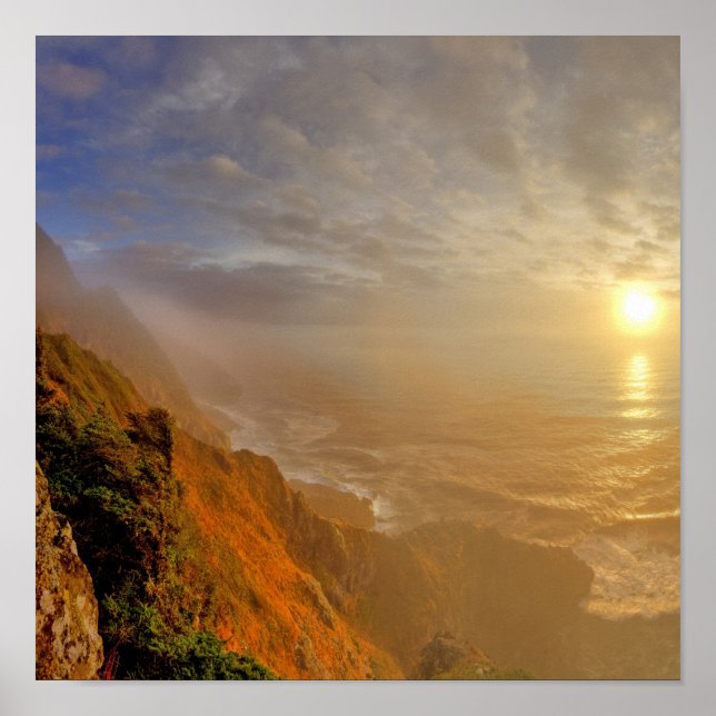 Sun sets over the Pacific Ocean from Heceta Poster (Front)